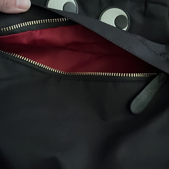 Anya Hindmarch Eyes Top Handle Tote Bag - ruby red lined front pocket & gold zip - Picture 3 of 12